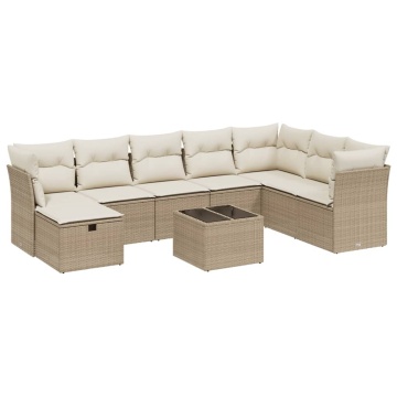 Set canapele de grădină, 9 piese, cu perne, bej, poliratan - Img 2
