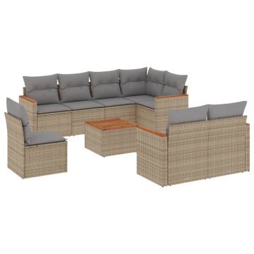 Set canapele de grădină, 9 piese, cu perne, bej, poliratan - Img 2