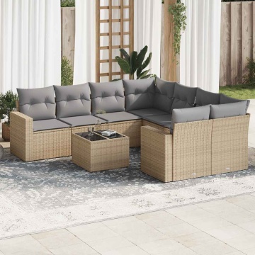 Set canapele de grădină, 9 piese, cu perne, bej, poliratan - Img 1