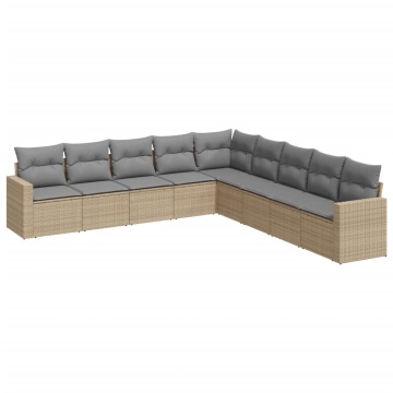 Set canapele de grădină, 9 piese, cu perne, bej, poliratan - Img 2