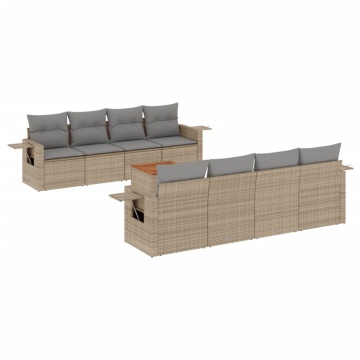 Set canapele de grădină, 9 piese, cu perne, bej, poliratan - Img 2