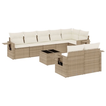 Set canapele de grădină, 9 piese, cu perne, bej, poliratan - Img 2
