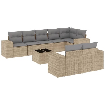 Set canapele de grădină, 9 piese, cu perne, bej, poliratan - Img 2