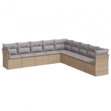 Set canapele de grădină, 9 piese, cu perne, bej, poliratan - Img 2