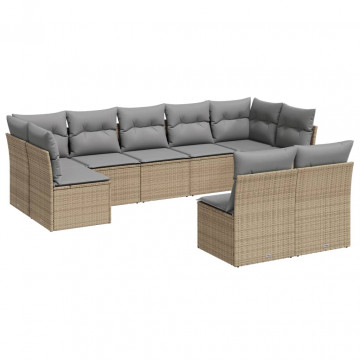 Set canapele de grădină, 9 piese, cu perne, bej, poliratan - Img 2