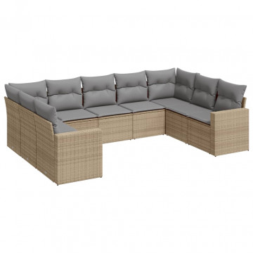 Set canapele de grădină, 9 piese, cu perne, bej, poliratan - Img 2