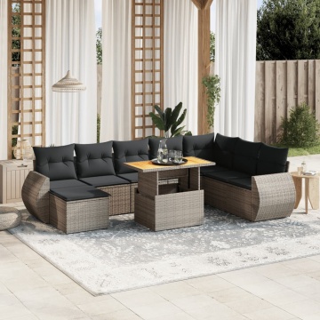 Set canapele de grădină, 9 piese, cu perne, gri, poliratan - Img 1