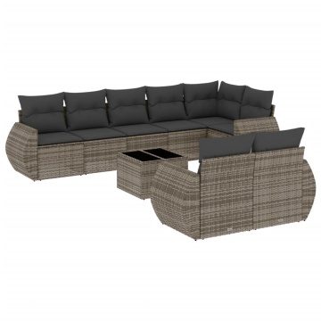 Set canapele de grădină, 9 piese, cu perne, gri, poliratan - Img 2