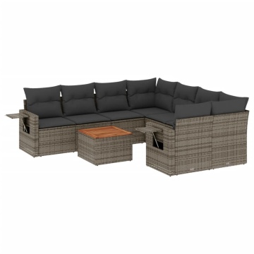 Set canapele de grădină, 9 piese, cu perne, gri, poliratan - Img 2