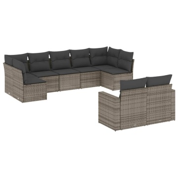 Set canapele de grădină, 9 piese, cu perne, gri, poliratan - Img 2