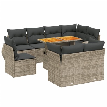 Set canapele de grădină, 9 piese, cu perne, gri, poliratan - Img 2