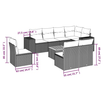 Set canapele de grădină, 9 piese, cu perne, gri, poliratan - Img 3