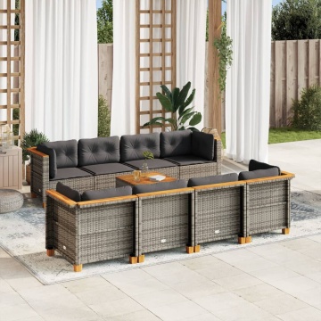 Set canapele de grădină, 9 piese, cu perne, gri, poliratan - Img 1