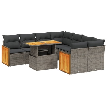 Set canapele de grădină, 9 piese, cu perne, gri, poliratan - Img 2