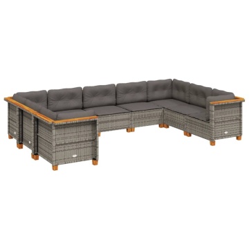 Set canapele de grădină, 9 piese, cu perne, gri, poliratan - Img 2