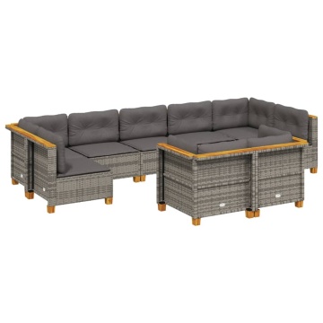 Set canapele de grădină, 9 piese, cu perne, gri, poliratan - Img 2