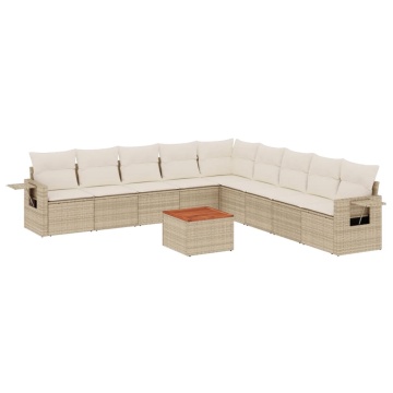 Set canapele de grădină cu perne, 10 piese, bej, poliratan - Img 2