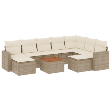 Set canapele de grădină cu perne, 10 piese, bej, poliratan - Img 2
