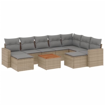 Set canapele de grădină cu perne, 10 piese, bej, poliratan - Img 2