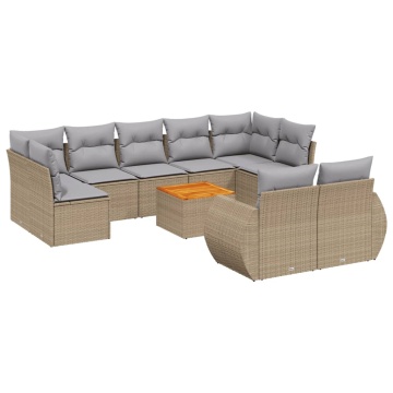 Set canapele de grădină cu perne, 10 piese, bej, poliratan - Img 2