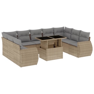 Set canapele de grădină cu perne, 10 piese, bej, poliratan - Img 2