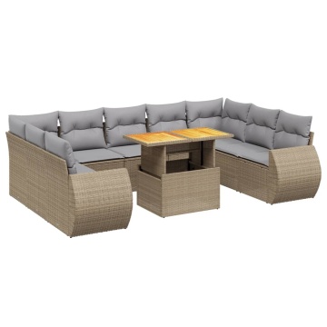 Set canapele de grădină cu perne, 10 piese, bej, poliratan - Img 2