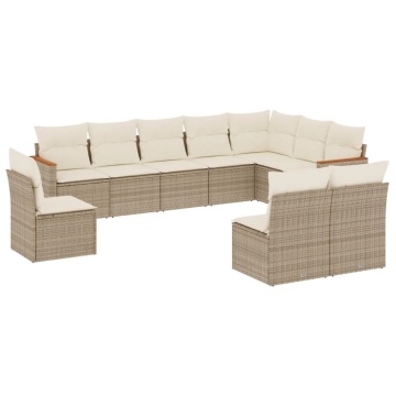 Set canapele de grădină cu perne, 10 piese, bej, poliratan - Img 2