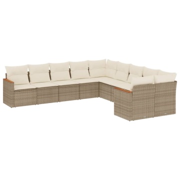 Set canapele de grădină cu perne, 10 piese, bej, poliratan - Img 2