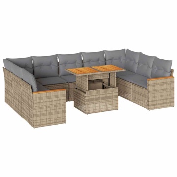 Set canapele de grădină cu perne, 10 piese, bej, poliratan - Img 2