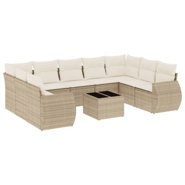 Set canapele de grădină cu perne, 10 piese, bej, poliratan - Img 2