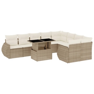 Set canapele de grădină cu perne, 10 piese, bej, poliratan - Img 2