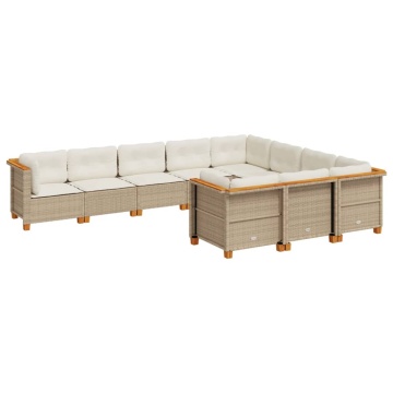 Set canapele de grădină cu perne, 10 piese, bej, poliratan - Img 2