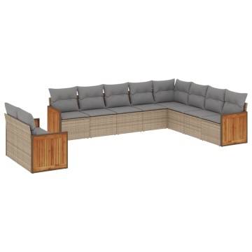 Set canapele de grădină cu perne, 10 piese, bej, poliratan - Img 2