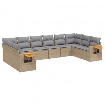 Set canapele de grădină cu perne, 10 piese, bej, poliratan - Img 2