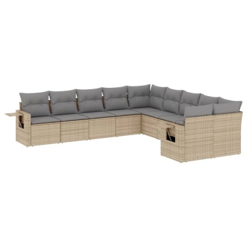 Set canapele de grădină cu perne, 10 piese, bej, poliratan - Img 2