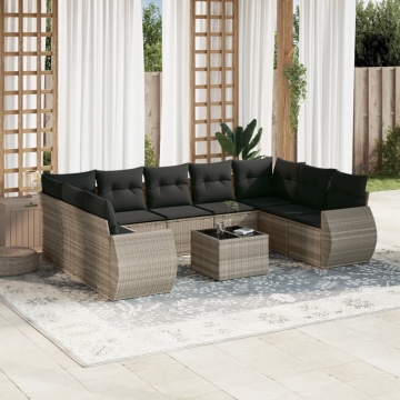 Set canapele de grădină cu perne 10 piese gri deschis poliratan - Img 1