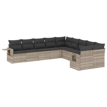 Set canapele de grădină cu perne 10 piese gri deschis poliratan - Img 2