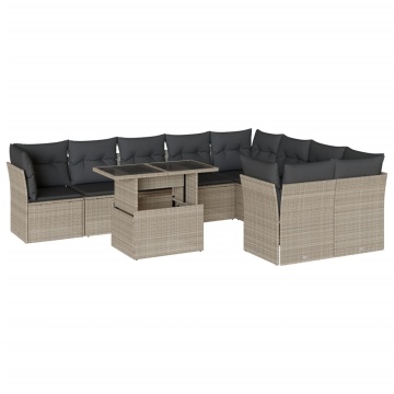Set canapele de grădină cu perne 10 piese gri deschis poliratan - Img 2