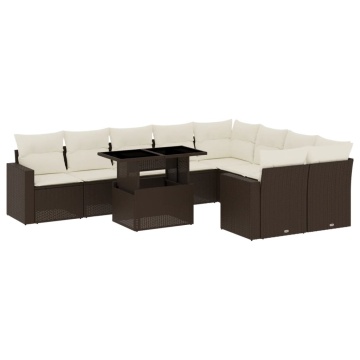 Set canapele de grădină cu perne, 10 piese, maro, poliratan - Img 2