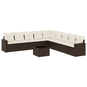 Set canapele de grădină cu perne, 10 piese, maro, poliratan - Img 2