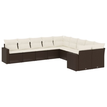 Set canapele de grădină cu perne, 10 piese, maro, poliratan - Img 2