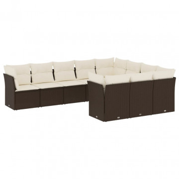 Set canapele de grădină cu perne, 10 piese, maro, poliratan - Img 2