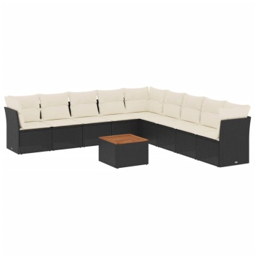 Set canapele de grădină cu perne, 10 piese, negru, poliratan - Img 2