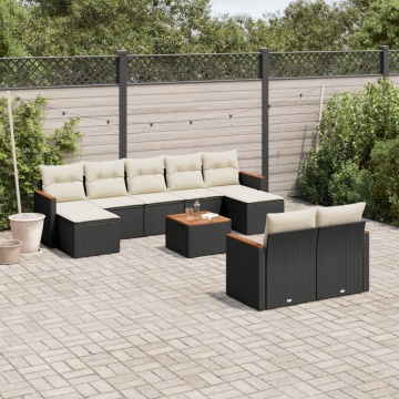 Set canapele de grădină cu perne, 10 piese, negru, poliratan - Img 1