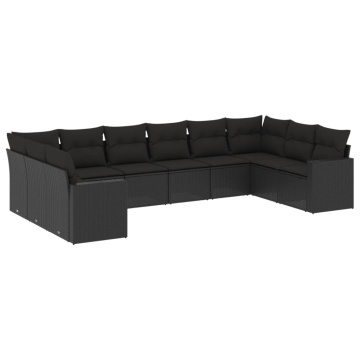 Set canapele de grădină cu perne, 10 piese, negru, poliratan - Img 2
