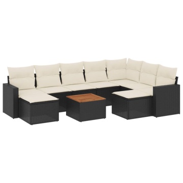 Set canapele de grădină cu perne, 10 piese, negru, poliratan - Img 2