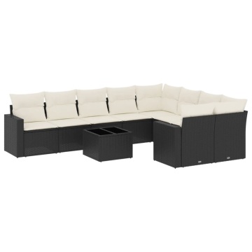 Set canapele de grădină cu perne, 10 piese, negru, poliratan - Img 2