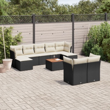 Set canapele de grădină cu perne, 10 piese, negru, poliratan - Img 1