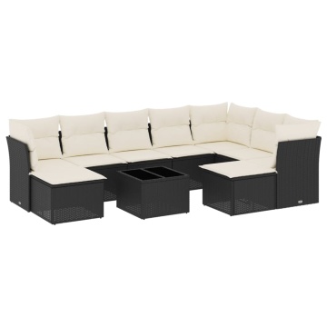 Set canapele de grădină cu perne, 10 piese, negru, poliratan - Img 2
