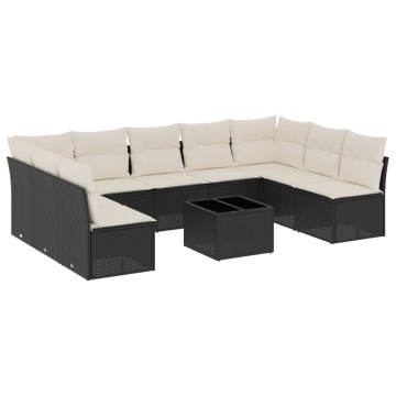 Set canapele de grădină cu perne, 10 piese, negru, poliratan - Img 2